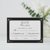 Klassische Elegante Schwarz-weiß Beige Speisen UAW RSVP Karte (Stehend Vorderseite)