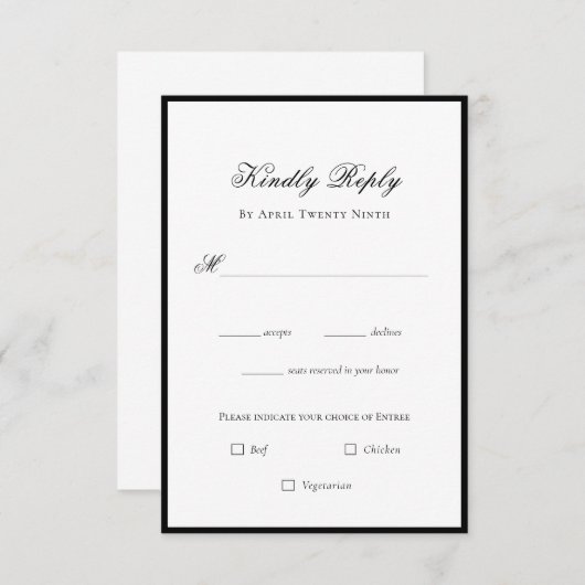 Klassische Elegante Schwarz/Weiß Hochzeit RSVP Kar (Vorne/Hinten)