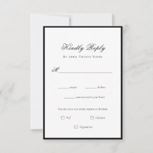 Klassische Elegante Schwarz/Weiß Hochzeit RSVP Kar Karte