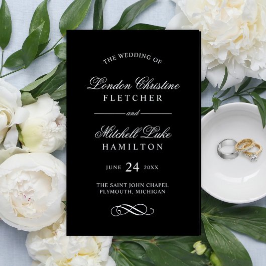Klassische, elegante Schwarz-Weiß-Hochzeitsprogram