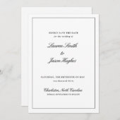 Klassische elegante Schwarz-Weiß-Kalligrafie-Hochz Save The Date (Vorne/Hinten)