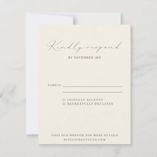 Klassische, elegante Schwarz-Weiß-Script-Hochzeit RSVP Karte (Vorderseite)