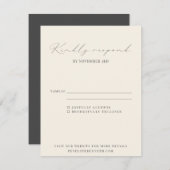 Klassische, elegante Schwarz-Weiß-Script-Hochzeit RSVP Karte (Vorne/Hinten)