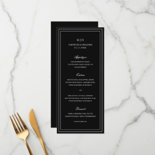 Klassische elegante schwarze Hochzeit Menükarte