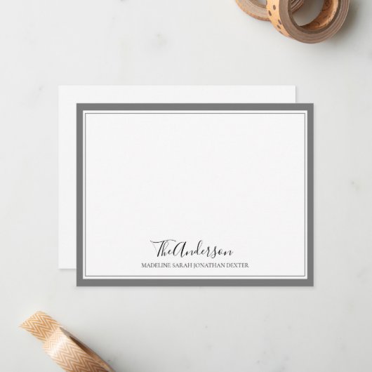 Klassische, elegante Script-Familie Gray Square Bo Mitteilungskarte (Vorderseite/Rückseite Beispiel)
