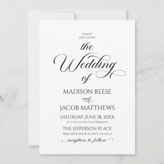 Klassische Elegante Script Minimalistisch Wedding Einladung (Vorderseite)