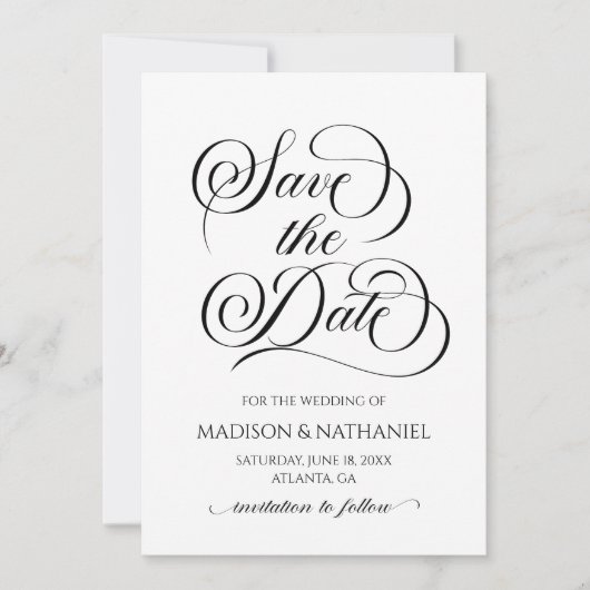 Klassische Elegante Script Minimalistisch Wedding Save The Date (Vorderseite)
