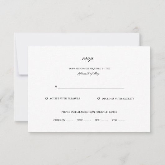 Klassische Elegante Script Name Schwarz-weiß Weddi RSVP Karte (Vorderseite)