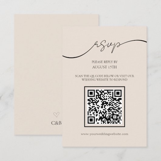 Klassische Elegante Script QR Code Wedding RSVP Ca Begleitkarte (Vorne/Hinten)