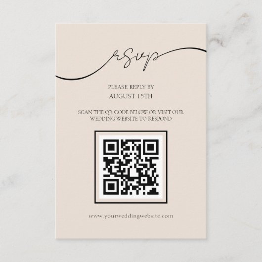 Klassische Elegante Script QR Code Wedding RSVP Ca Begleitkarte (Vorderseite)