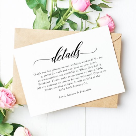 Klassische Elegante Script-Wedding Details Card RSVP Karte