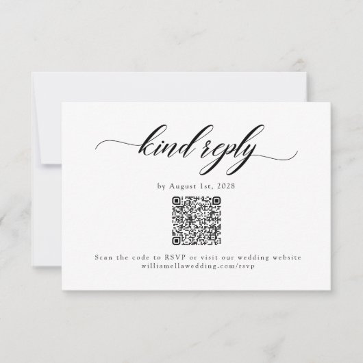 Klassische Elegante Script Wedding QR Code RSVP Ca Karte (Vorderseite)