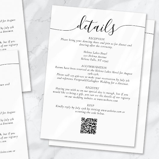 Klassische Elegante Skripte Einfache Hochzeitsdeta Begleitkarte