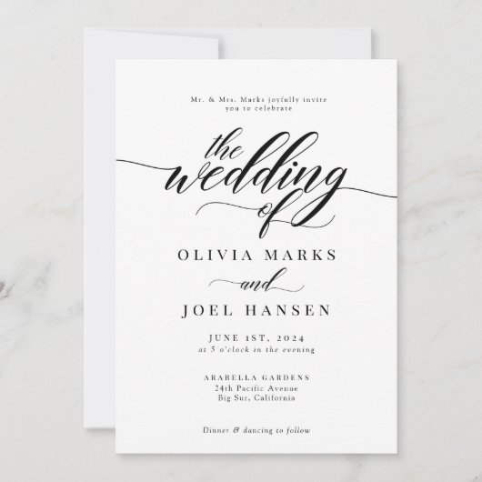 Klassische, elegante Skripteinladung zur Hochzeit Einladung (Vorderseite)