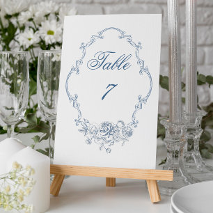 Klassische Elegante Staubblaue Blumige Hochzeitsra Tischnummer