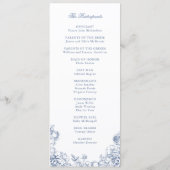 Klassische elegante staubblaue Hochzeit mit Blumen Programm (Rückseite)