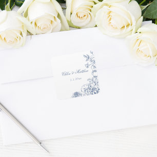 Klassische elegante staubblaue Hochzeit mit floral Quadratischer Aufkleber