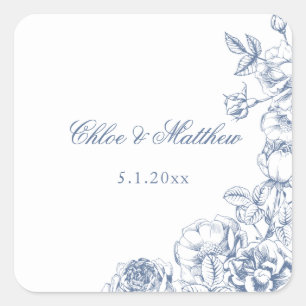 Klassische elegante staubblaue Hochzeit mit floral Quadratischer Aufkleber