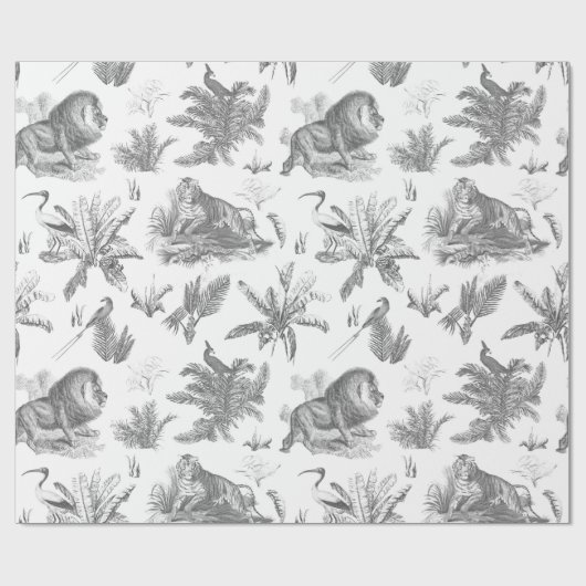 Klassische Elegante Tiere im Wildnis Gray Toile Geschenkpapier (Flach)