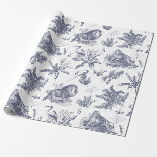 Klassische Elegante Tiere in Wilderness Blue Toile Geschenkpapier