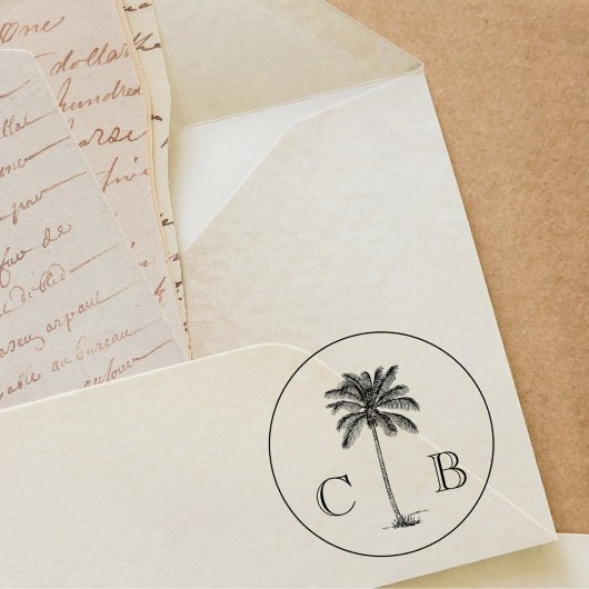 Klassische elegante tropische Palmen Hochzeitmongr Permastempel