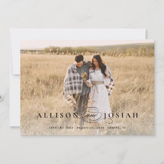 Klassische Elegante Typografy Names Foto Wedding Save The Date (Vorderseite)