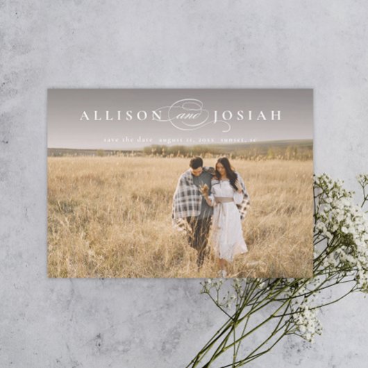 Klassische Elegante Typografy Names Foto Wedding Save The Date
