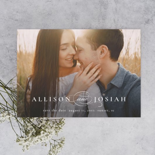 Klassische Elegante Typografy Names Foto Wedding Save The Date