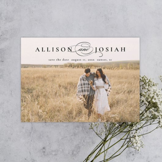 Klassische Elegante Typografy Names Foto Wedding Save The Date