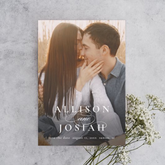 Klassische Elegante Typografy Names Foto Wedding Save The Date