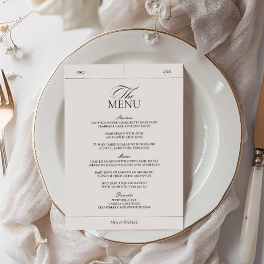 Klassische Elegante Vintage Hochzeit Menükarte