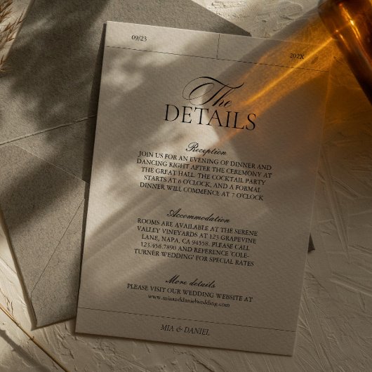 Klassische Elegante Vintage Hochzeitsdetails Begleitkarte