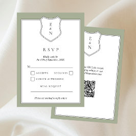 Klassische elegante Wappen-QR-Code-Hochzeits-RSVP- RSVP Karte