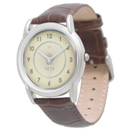 Klassische elegante warme Gold-Gesicht braune Lede Armbanduhr