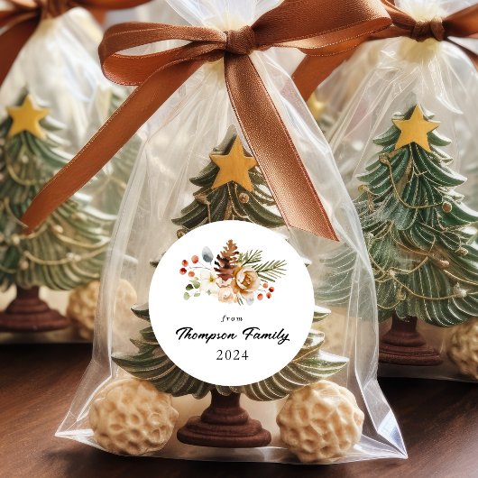 Klassische Elegante Weihnachten Botanisches Foliag Runder Aufkleber