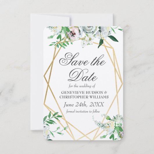 Klassische Elegante, weiße Rose Save the Date Kart (Vorderseite)