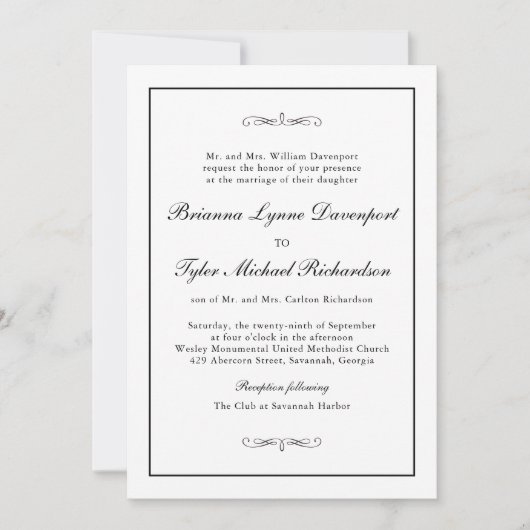 Klassische Eleganz Einladung (Vorderseite)