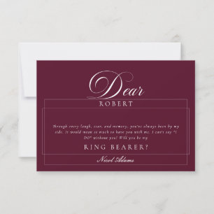 Klassische Elfenbein-Burgund-Ringträger-Hochzeitsk Einladung