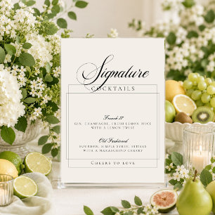 Klassische Elfenbein-Schwarze Signature-Cocktails- Einladung