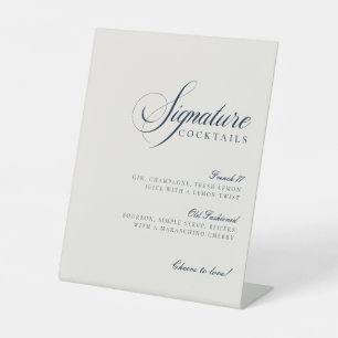 Klassische Elfenbeinblaue Signature-Drinks-Hochzei Sockelschild