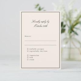 Klassische Elfenbeinschrift Elegante Hochzeitsmahl RSVP Karte