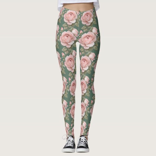 Klassische englische Rosen in Blassrosa Leggings (Vorderseite)