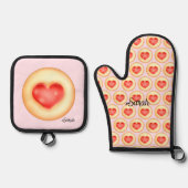 Klassische Erdbeerherz-Thumbprint-Cookies Ofenhandschuh & Topflappen-Set (Vorderseite)