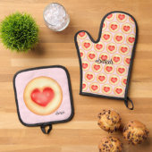 Klassische Erdbeerherz-Thumbprint-Cookies Ofenhandschuh & Topflappen-Set (Oben Unten)