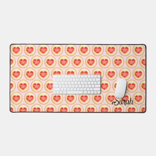 Klassische Erdbeerherz-Thumbprint-Cookies Schreibtischunterlage (Tastatur & Maus)