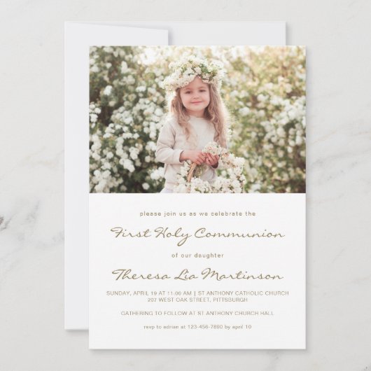 Klassische Erste Heilige Kommune mit Foto Einladung (Vorderseite)