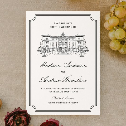 Klassische Estate-Illustrations-Hochzeit Save The Date