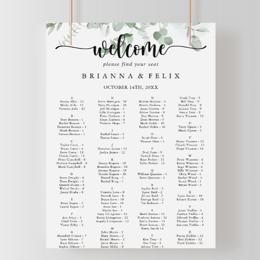 Klassische Eukalyptus-Alphabetische Sitzkarte Poster