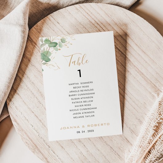 Klassische Eukalyptus-Tischnummer 1 Sitzkarte Einladung