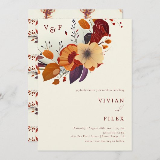 Klassische Fall-Wildblume Erstname Hochzeit Einladung (Vorne/Hinten)